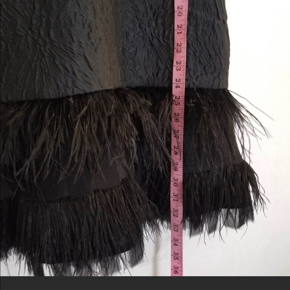 BCBG MaxAzria Black Sleeveless Jamysen Feather Trim Jacquard Mini Dress Size 0 - Picture 11 of 11